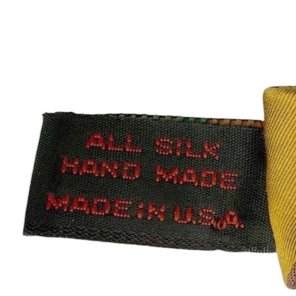 J Hanamer Silk Self Tie Bow Tie Gold‎ Navy Burgundy Repp Stripe USA Handmade Ivy